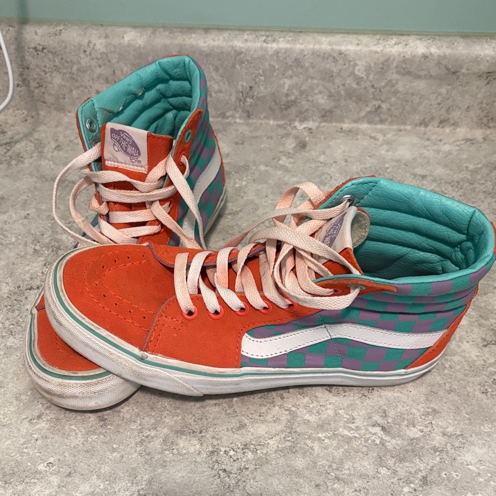 Vans Kids High-Top Sneakers - Orange and Teal Checkered